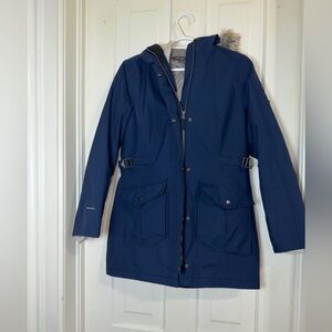 Women's size medium Eddie Bauer‎ Women's Dark Blue Jacket, fur hood